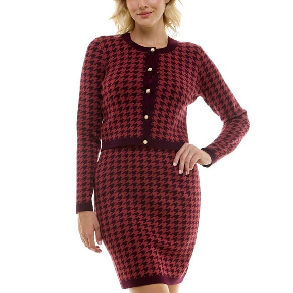 Taylor *Jacket ONLY* Houndstooth Mini Sweater Jacket Red Size XL